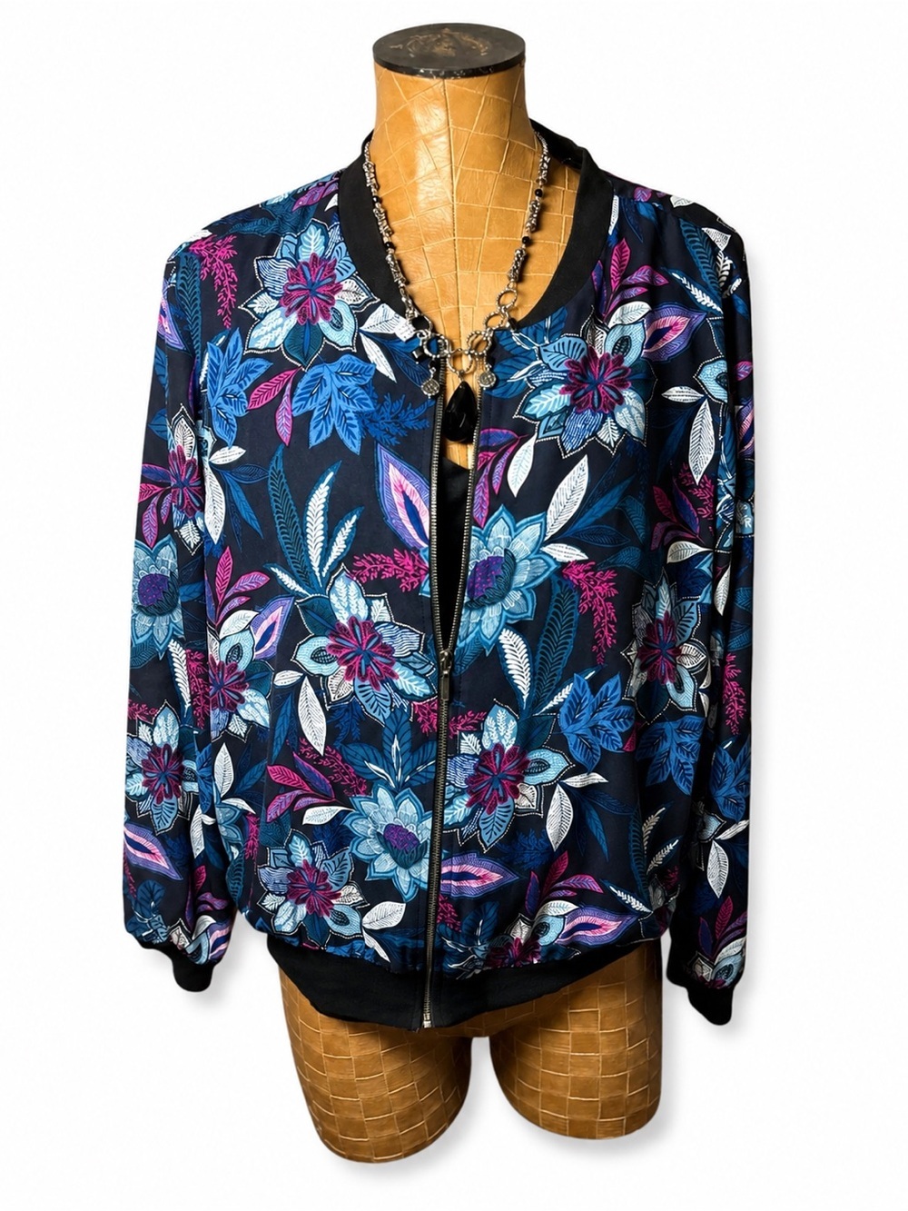 Como Navy Floral Bomber Jacket – Women’s Large Light Weight